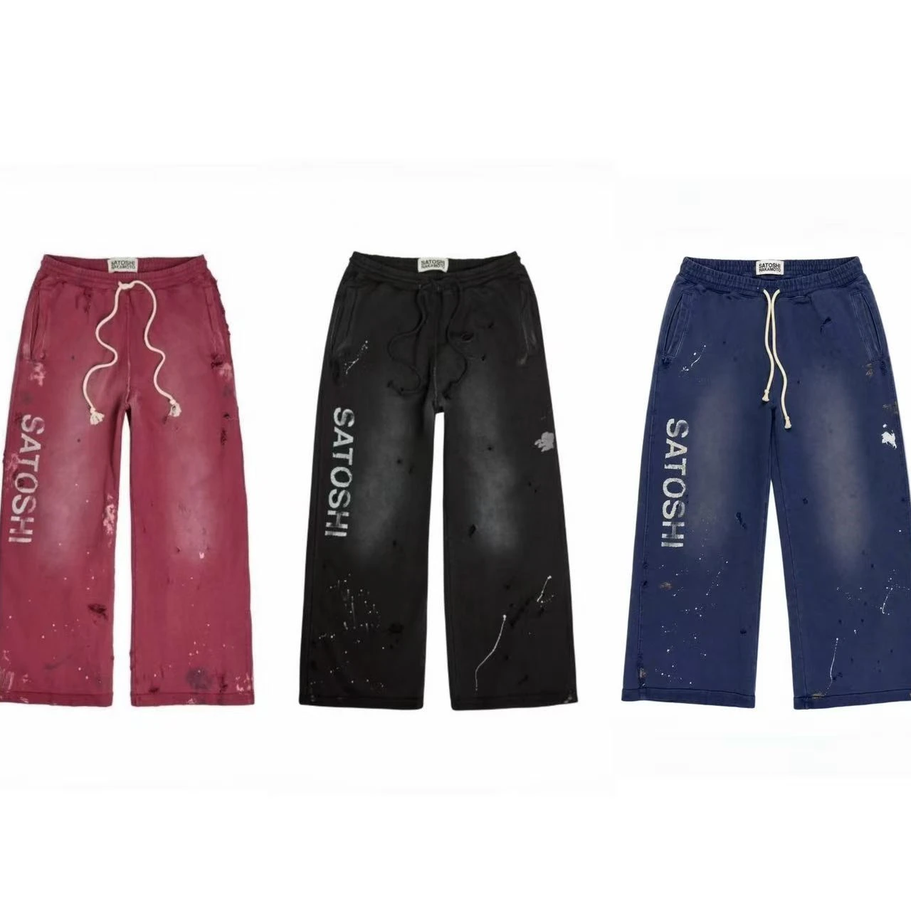 Satoshi Nakamoto SS26 Washed Splashing ink graffiti and destruction Pants Men Women Trousers Jogger Drawstring Sweatpants