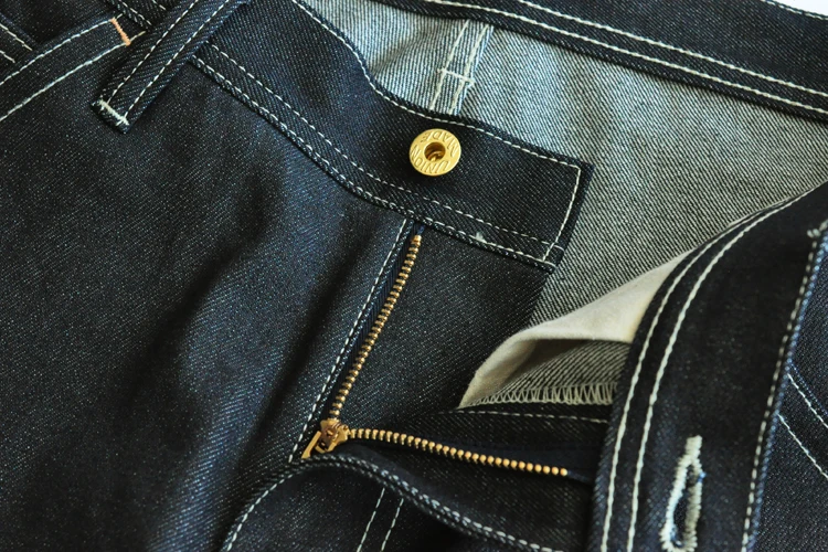 SauceZhan 266XX Mens Shorts Jeans Selvedge Denim Knee Length Mens Jeans Indigo Straight Fit 12.5 Oz