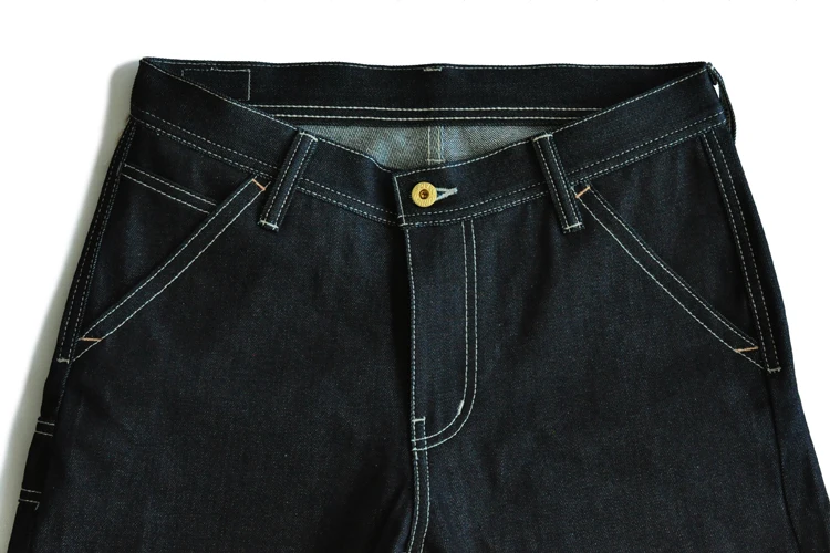 SauceZhan 266XX Mens Shorts Jeans Selvedge Denim Knee Length Mens Jeans Indigo Straight Fit 12.5 Oz