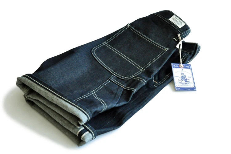 SauceZhan 266XX Mens Shorts Jeans Selvedge Denim Knee Length Mens Jeans Indigo Straight Fit 12.5 Oz