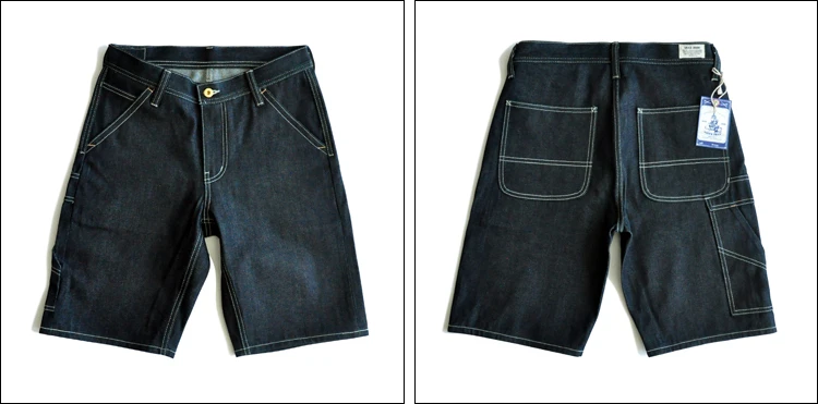 SauceZhan 266XX Mens Shorts Jeans Selvedge Denim Knee Length Mens Jeans Indigo Straight Fit 12.5 Oz