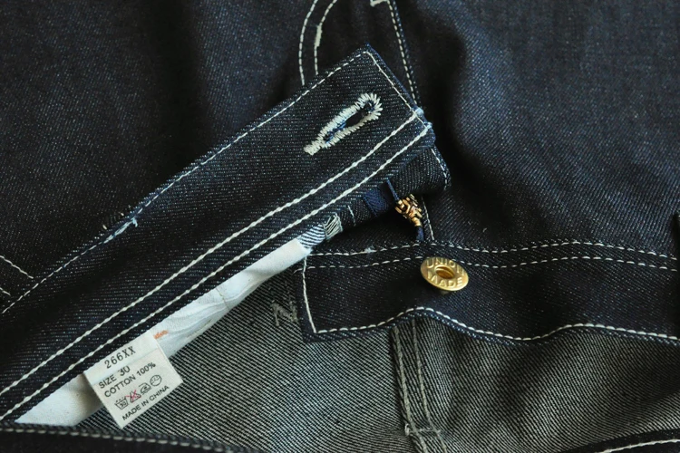SauceZhan 266XX Mens Shorts Jeans Selvedge Denim Knee Length Mens Jeans Indigo Straight Fit 12.5 Oz