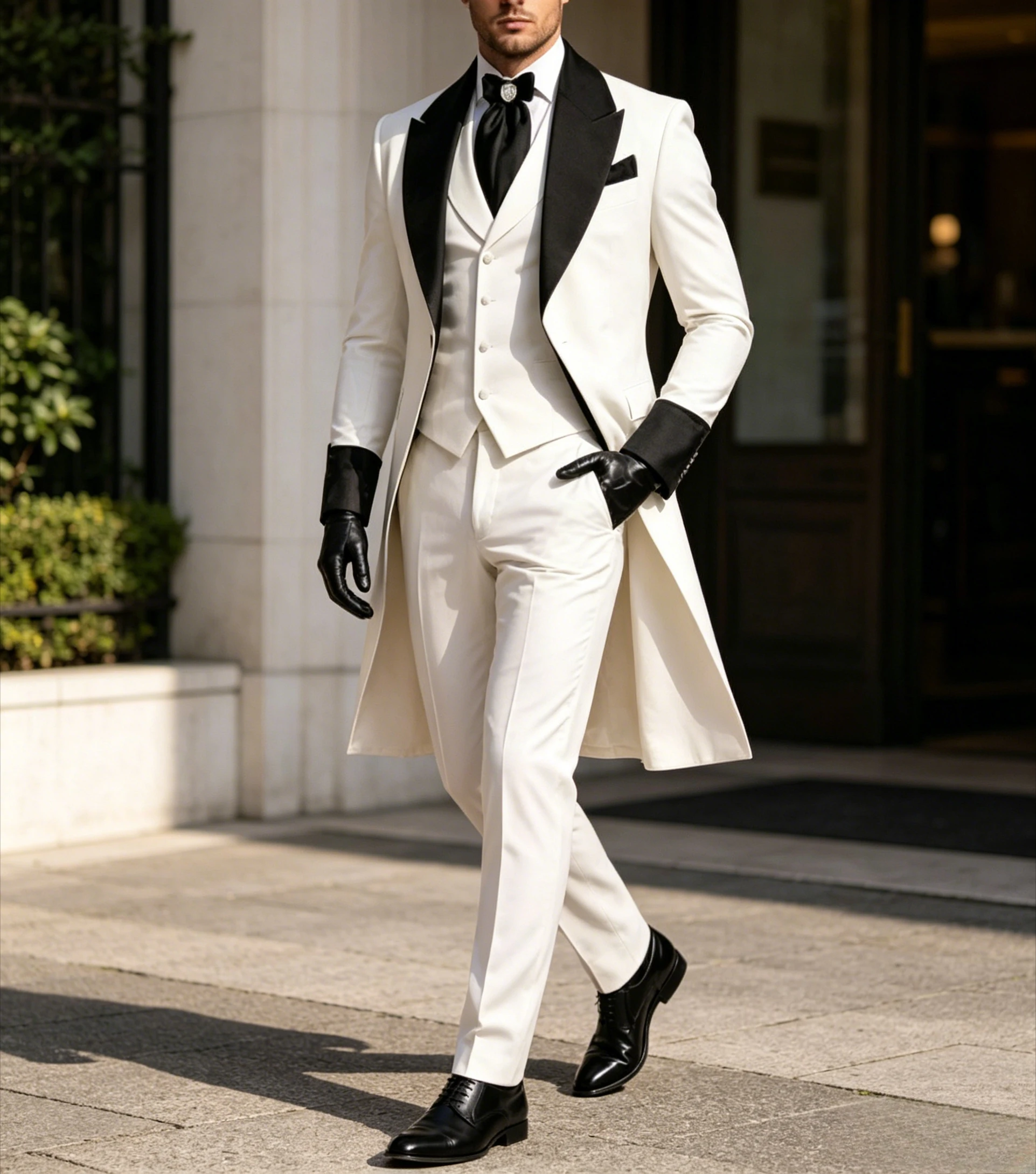 White And Black Long Blazer Formal Men Suit Wedding Party Groom Prom Business Male Tuxedos 3 Piece Set Jacket Vest Pants