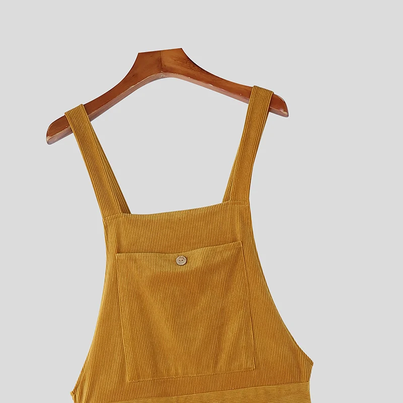 INCERUN Men Jumpsuits Solid Corduroy Sleeveless Casual Straps Rompers Men Streetwear Loose Pockets 2026 Fashion Cargo Overalls