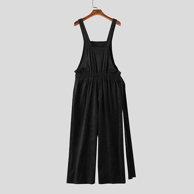 INCERUN Men Jumpsuits Solid Corduroy Sleeveless Casual Straps Rompers Men Streetwear Loose Pockets 2026 Fashion Cargo Overalls
