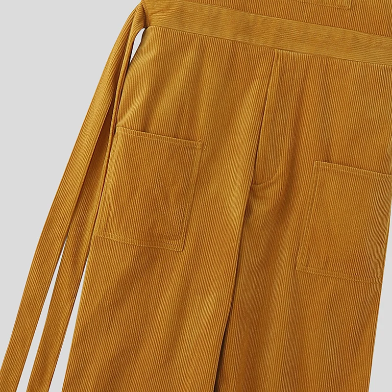 INCERUN Men Jumpsuits Solid Corduroy Sleeveless Casual Straps Rompers Men Streetwear Loose Pockets 2026 Fashion Cargo Overalls