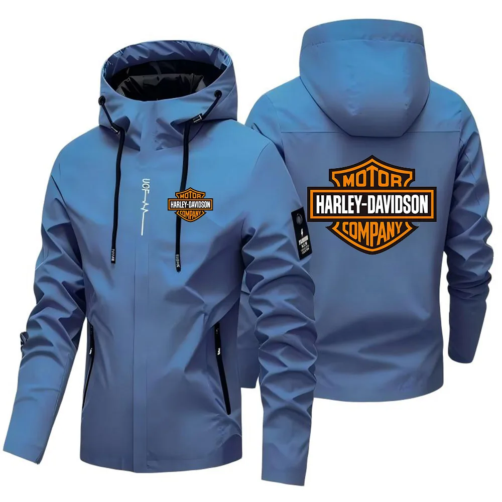 New Harley Davidson Man Autumn Outdoor jacket Fashion Printed Motorcycle Windproof Coat Wilderness Camping Hiking Hooded Tops