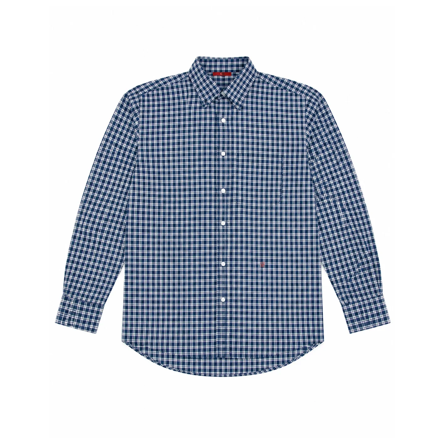 CH Mens Essential Lapel Subtle Letter Embroidery Full Grid Long Sleeve Shirt Office Casual Dual Use Top