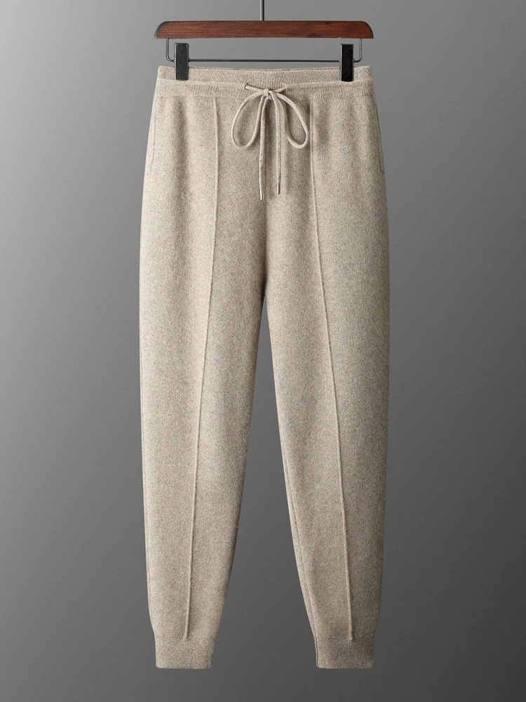 Men's Cashmere Pants Smart Casual Pencil Pants Autumn Winter Thick Soft Warm Trousers 100% Merino Wool Knit Pants Korean Style