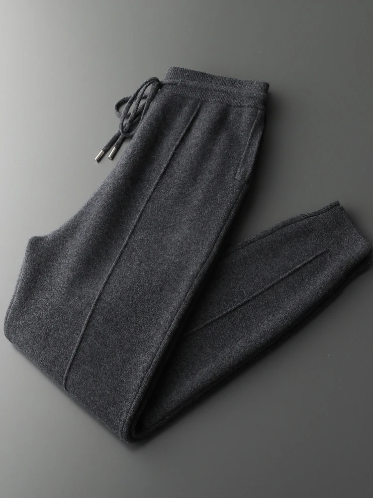 Men's Cashmere Pants Smart Casual Pencil Pants Autumn Winter Thick Soft Warm Trousers 100% Merino Wool Knit Pants Korean Style