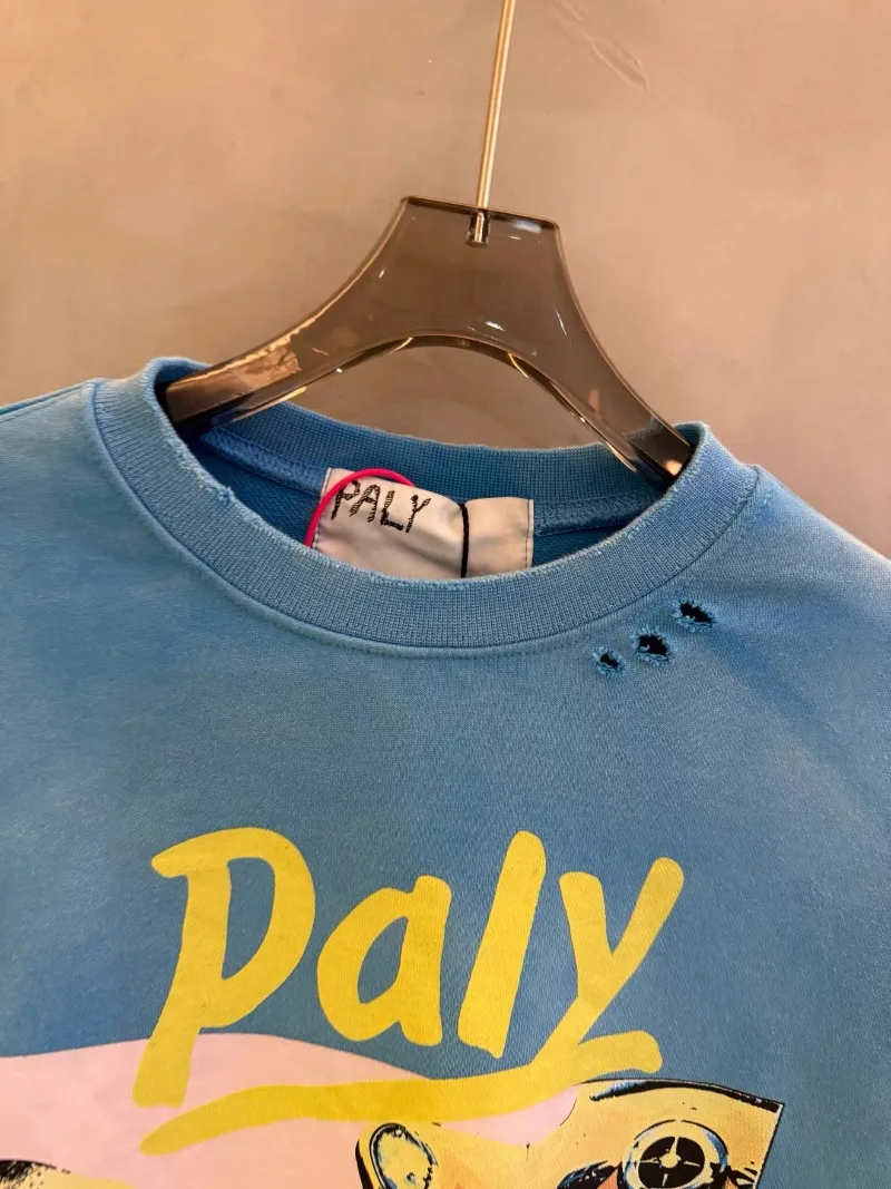 Paly Hollywood Blue Sweatshirts Men Women Best Quality Retro Destroy Washed Oversized Pullover