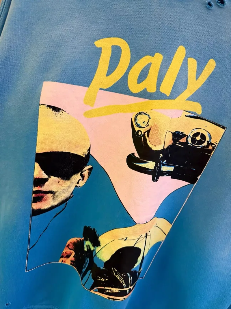 Paly Hollywood Blue Sweatshirts Men Women Best Quality Retro Destroy Washed Oversized Pullover
