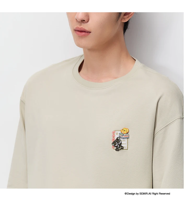 Semir Men Tshirt Long Sleeve Loose Crew Neck Embroidered Detail 2026 Autumn Couple Casual Pullover Everyday Top