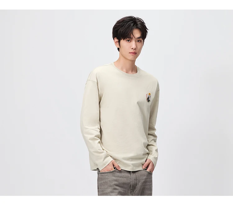 Semir Men Tshirt Long Sleeve Loose Crew Neck Embroidered Detail 2026 Autumn Couple Casual Pullover Everyday Top