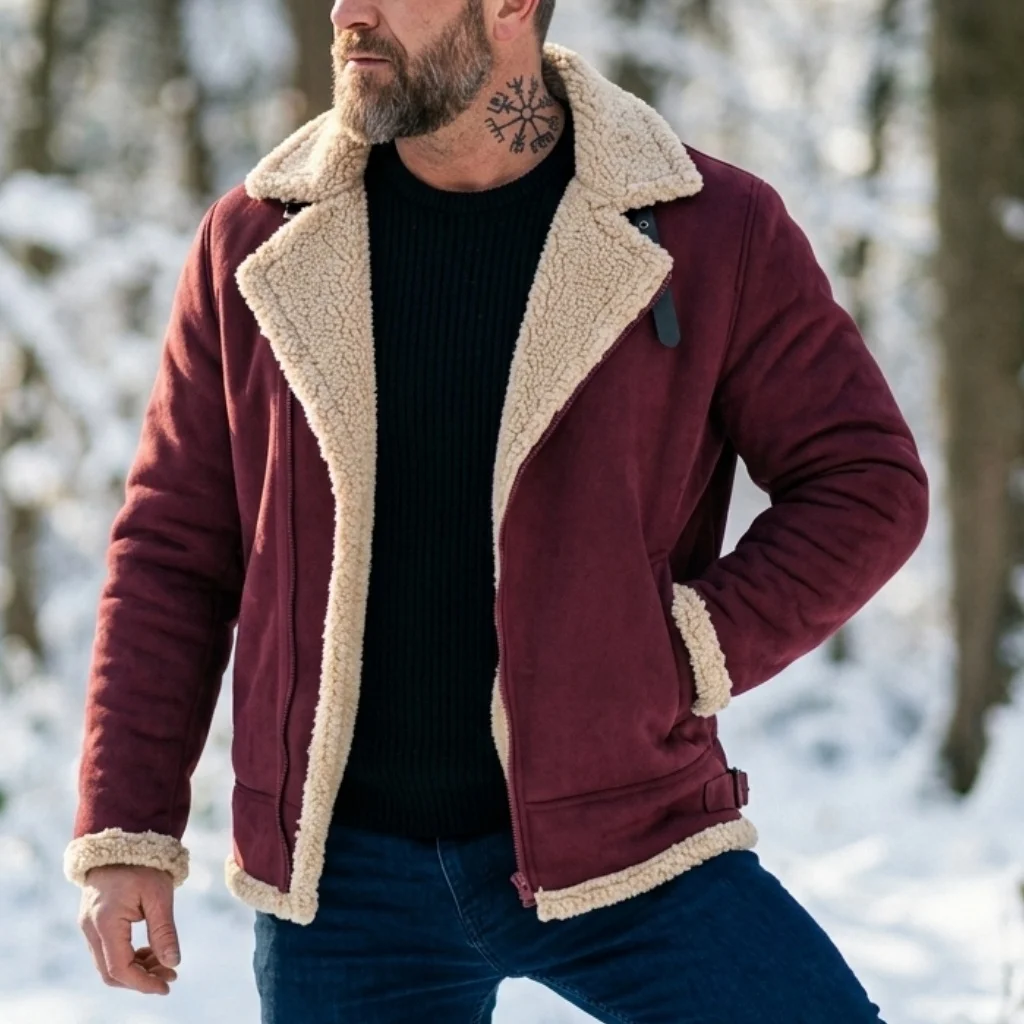 New Men Winter Faux Suede Jacket Fleece Warm Coat Zip Up Hiking Windproof Hooded Belted Tactical Thickened Outerwear Winter Male