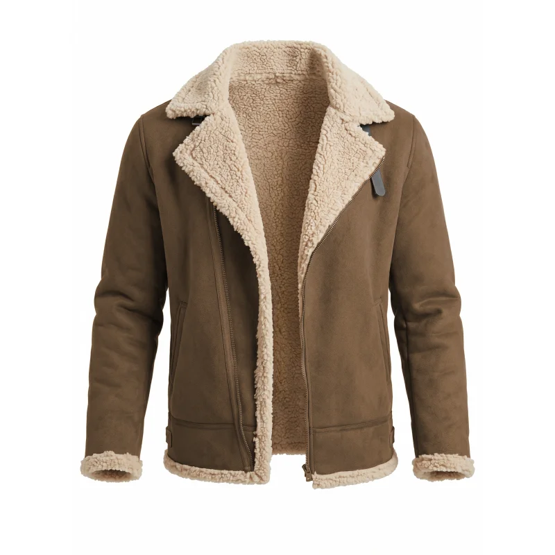 New Men Winter Faux Suede Jacket Fleece Warm Coat Zip Up Hiking Windproof Hooded Belted Tactical Thickened Outerwear Winter Male