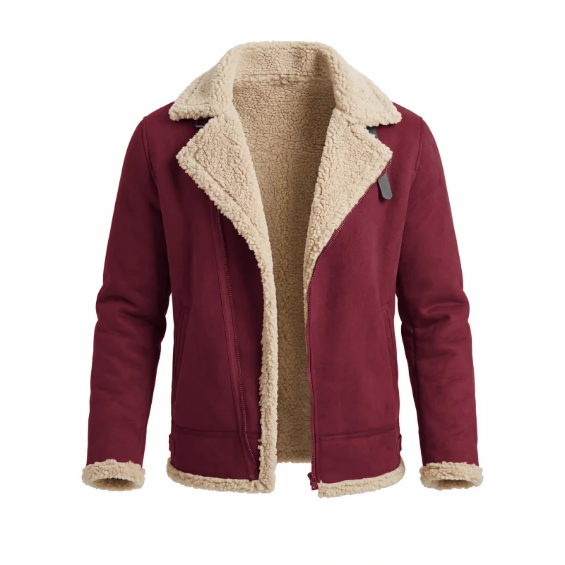 New Men Winter Faux Suede Jacket Fleece Warm Coat Zip Up Hiking Windproof Hooded Belted Tactical Thickened Outerwear Winter Male