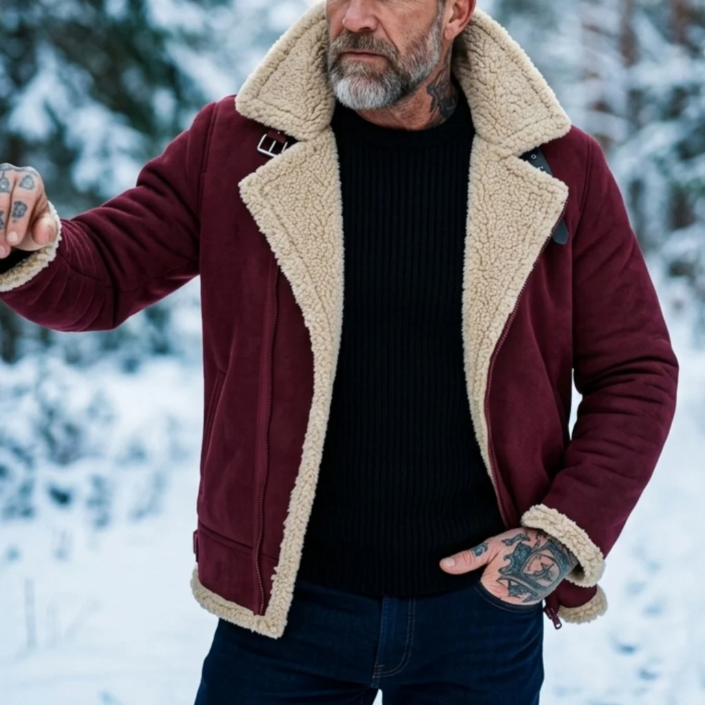 New Men Winter Faux Suede Jacket Fleece Warm Coat Zip Up Hiking Windproof Hooded Belted Tactical Thickened Outerwear Winter Male