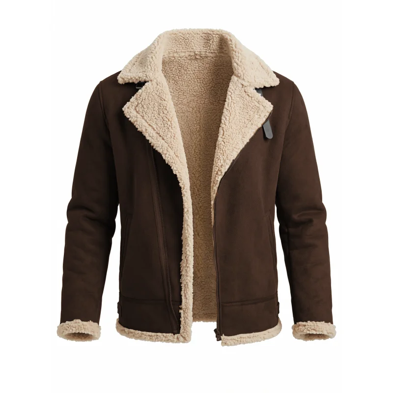 New Men Winter Faux Suede Jacket Fleece Warm Coat Zip Up Hiking Windproof Hooded Belted Tactical Thickened Outerwear Winter Male