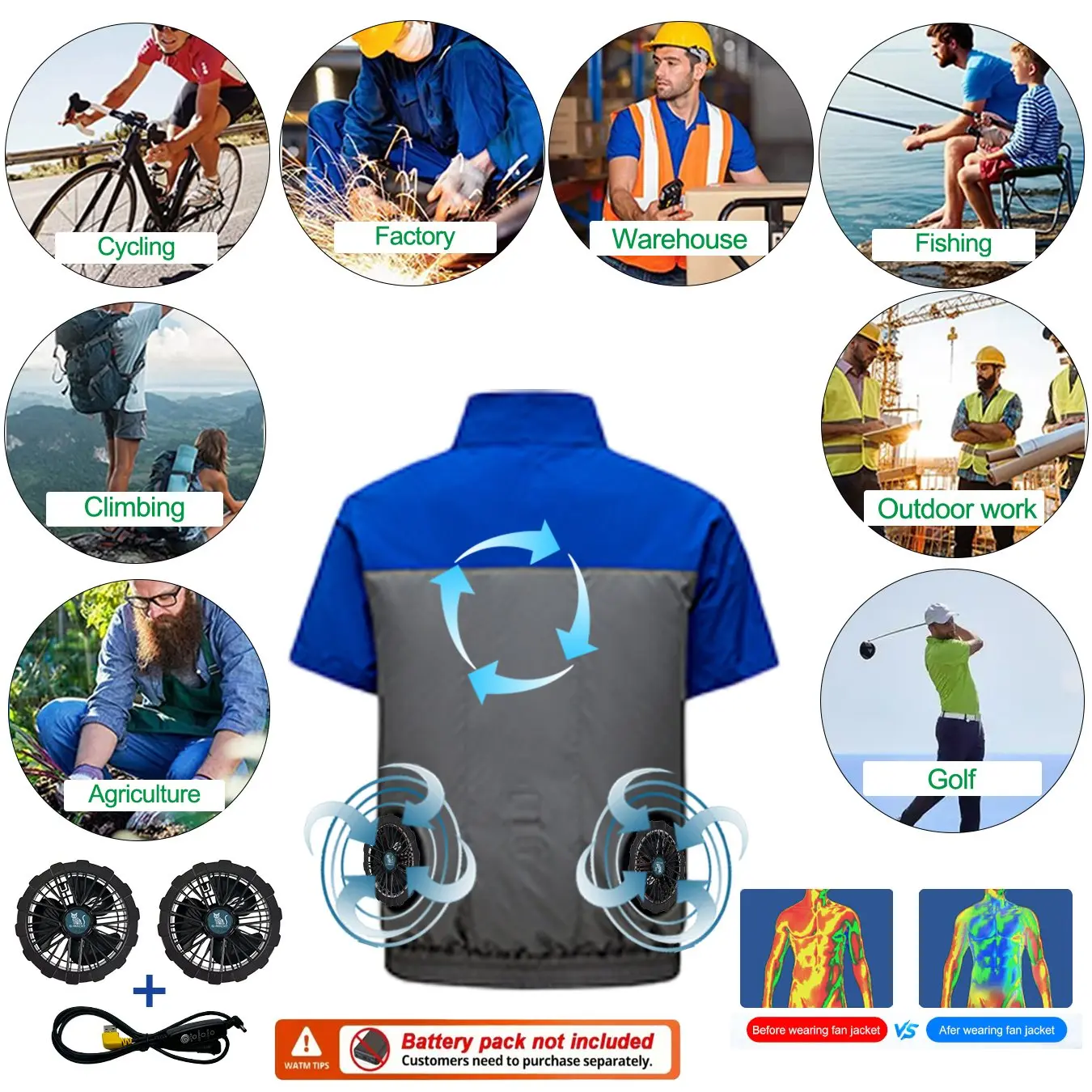 G-MACHT Men Summer Anti-Heat Cooling Shirt With 4 Fans Air Condition Clothes Short Sleeve Sun Protection Outdoor Work Wear