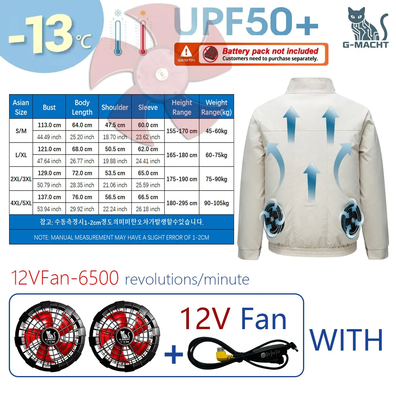 G-MACHT Men Summer Anti-Heat Cooling Shirt With 4 Fans Air Condition Clothes Short Sleeve Sun Protection Outdoor Work Wear