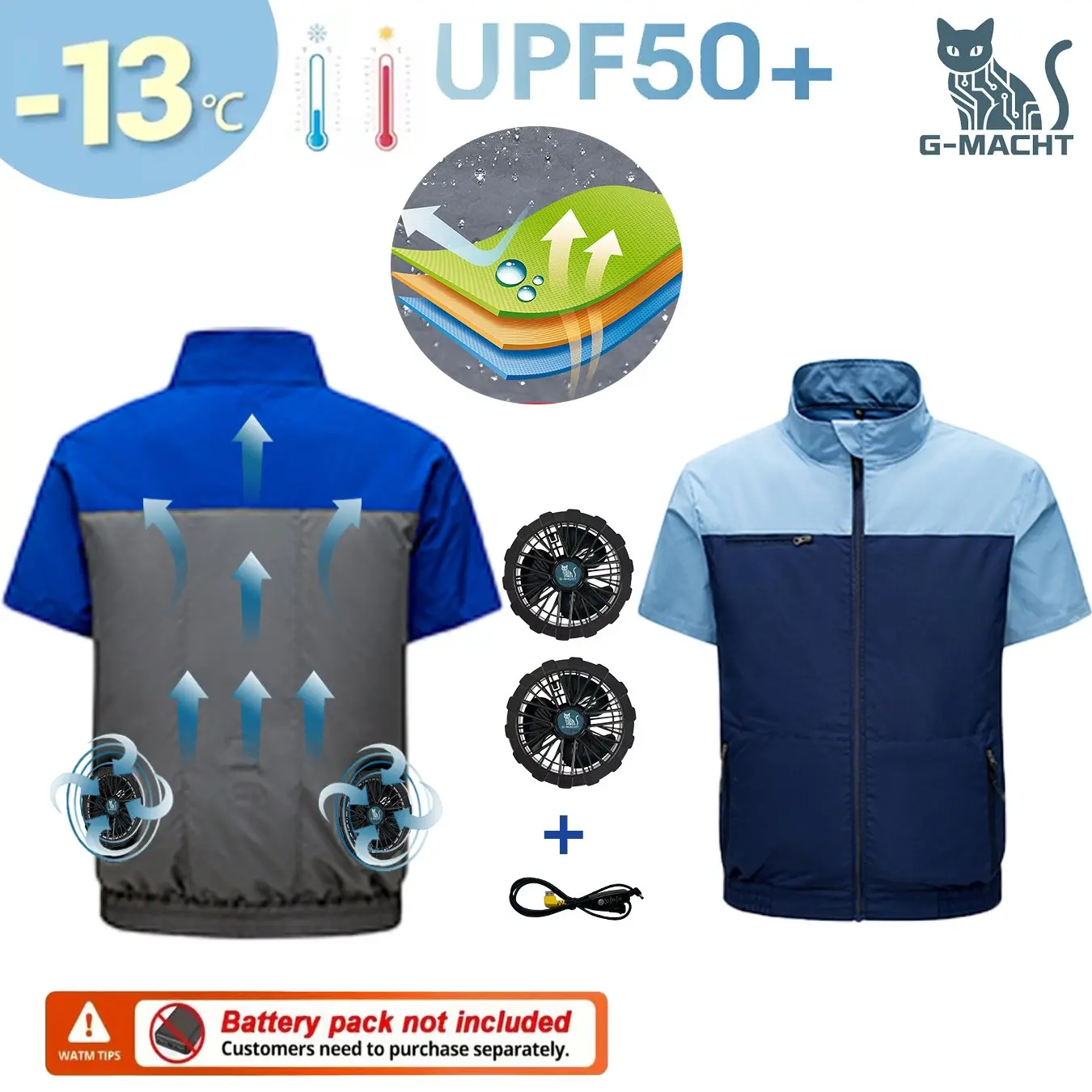 G-MACHT Men Summer Anti-Heat Cooling Shirt With 4 Fans Air Condition Clothes Short Sleeve Sun Protection Outdoor Work Wear