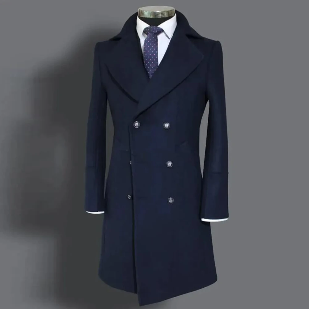 Classic Men's Suit Jackets Retro Tweed Wool Blend Trench Coat Long Customized Double Breasted Man Blazers Business Attires 2026