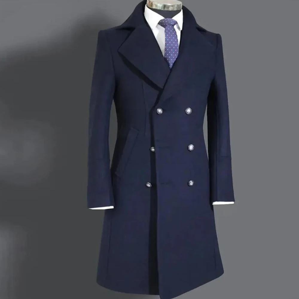 Classic Men's Suit Jackets Retro Tweed Wool Blend Trench Coat Long Customized Double Breasted Man Blazers Business Attires 2026