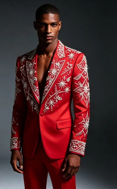 Customized Crystal Jewelry Men Suit Luxury Sequin Gem For Evening Groom Male Prom Party Elegant Blazer 2 Pieces Set Tuxedos Slim