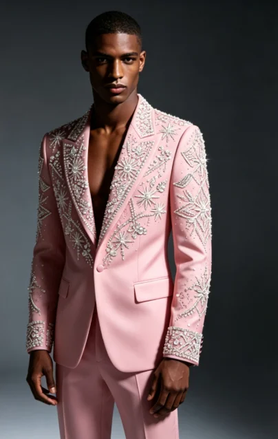 Customized Crystal Jewelry Men Suit Luxury Sequin Gem For Evening Groom Male Prom Party Elegant Blazer 2 Pieces Set Tuxedos Slim