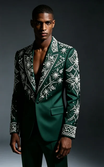 Customized Crystal Jewelry Men Suit Luxury Sequin Gem For Evening Groom Male Prom Party Elegant Blazer 2 Pieces Set Tuxedos Slim