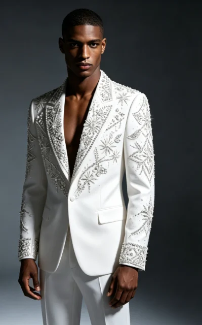 Customized Crystal Jewelry Men Suit Luxury Sequin Gem For Evening Groom Male Prom Party Elegant Blazer 2 Pieces Set Tuxedos Slim