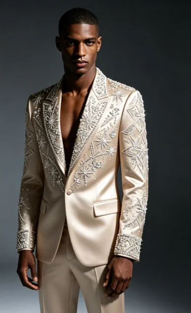 Customized Crystal Jewelry Men Suit Luxury Sequin Gem For Evening Groom Male Prom Party Elegant Blazer 2 Pieces Set Tuxedos Slim