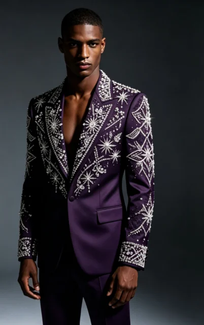 Customized Crystal Jewelry Men Suit Luxury Sequin Gem For Evening Groom Male Prom Party Elegant Blazer 2 Pieces Set Tuxedos Slim