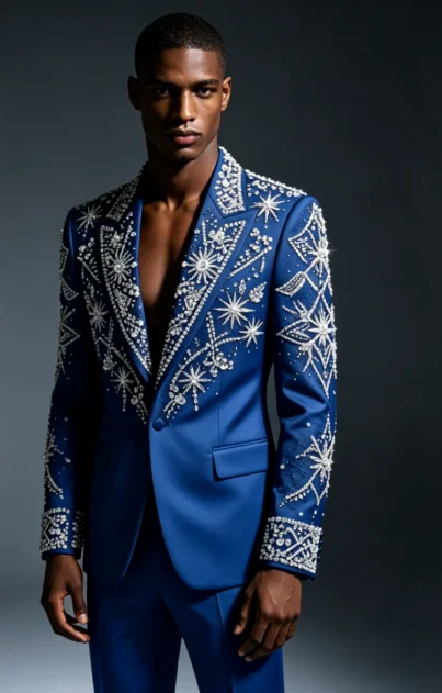 Customized Crystal Jewelry Men Suit Luxury Sequin Gem For Evening Groom Male Prom Party Elegant Blazer 2 Pieces Set Tuxedos Slim