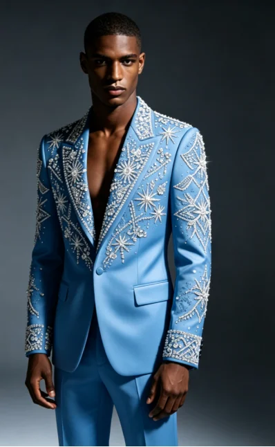 Customized Crystal Jewelry Men Suit Luxury Sequin Gem For Evening Groom Male Prom Party Elegant Blazer 2 Pieces Set Tuxedos Slim