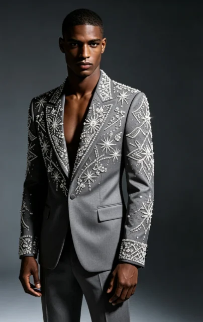 Customized Crystal Jewelry Men Suit Luxury Sequin Gem For Evening Groom Male Prom Party Elegant Blazer 2 Pieces Set Tuxedos Slim