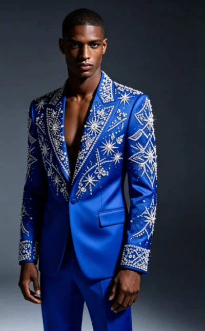 Customized Crystal Jewelry Men Suit Luxury Sequin Gem For Evening Groom Male Prom Party Elegant Blazer 2 Pieces Set Tuxedos Slim