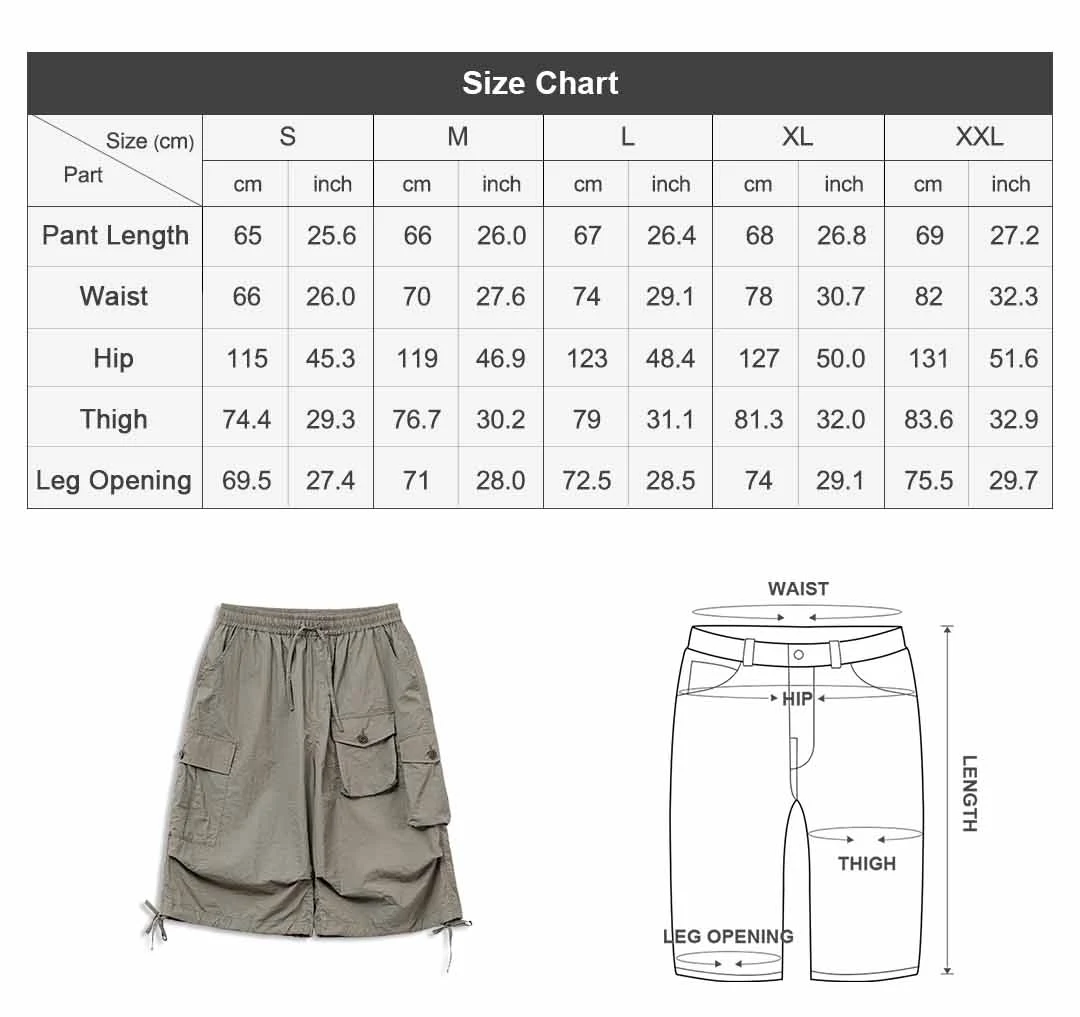 Maden Summer Men's Cargo Pants  Vintage Multiple Pockets Commuting Short Pants Elastic Waistband Knee Length Shorts