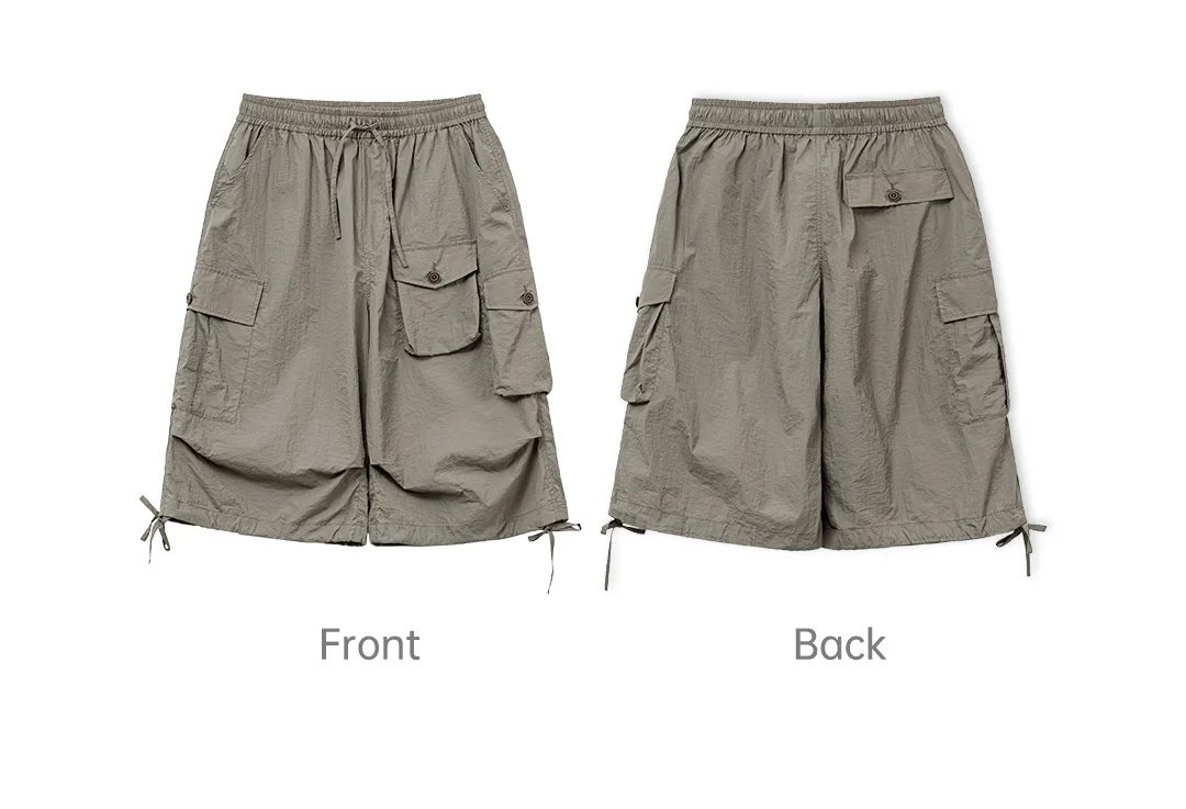 Maden Summer Men's Cargo Pants  Vintage Multiple Pockets Commuting Short Pants Elastic Waistband Knee Length Shorts