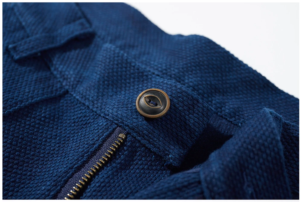 Vintage Amekaji Indigo Fatigue Pants Men Blue Dyed Zipper Multi-pocket OG107 Cargo Pants Spring Autumn Straight Casual Trousers