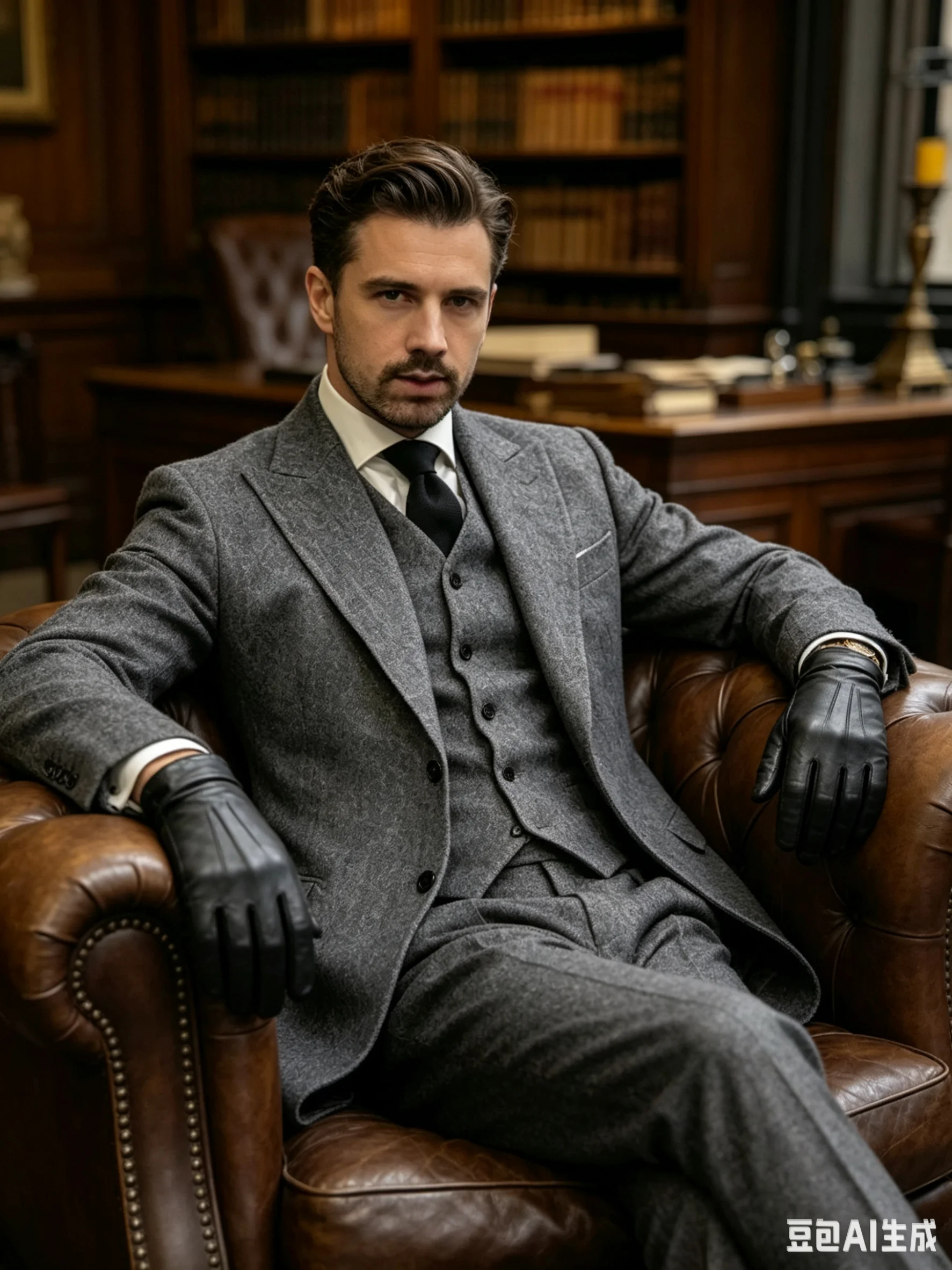 Dark Gray Men‘s Suits 3 Pieces Woolen Tweed Herringbone Business Retro Classic PatternTuxedos for Wedding Blazer Pants Vest