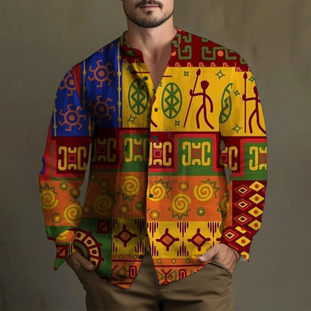 Men's Yellowstone Western Denim Shirt Two-tone patchwork pattern Men's roll-down button top Stylish casual long-sleeved shirt