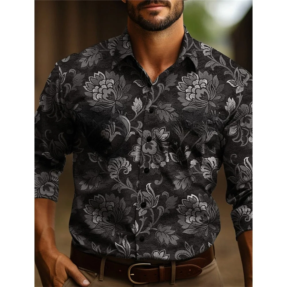 Men's Yellowstone Western Denim Shirt Two-tone patchwork pattern Men's roll-down button top Stylish casual long-sleeved shirt
