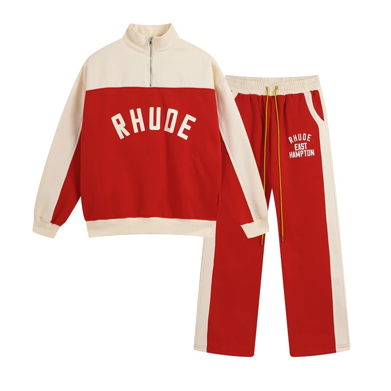 Red New Style American-style Sport Casual Rhude Suit High-quality Fleece Sport Suit Stock