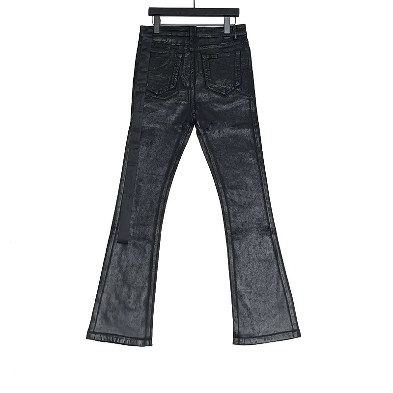 Owen Seak Men‘s Oil wax Jeans Classic Denim Gothic Coated Casual Flared Trousers High Street Solid Designer luxury Pants