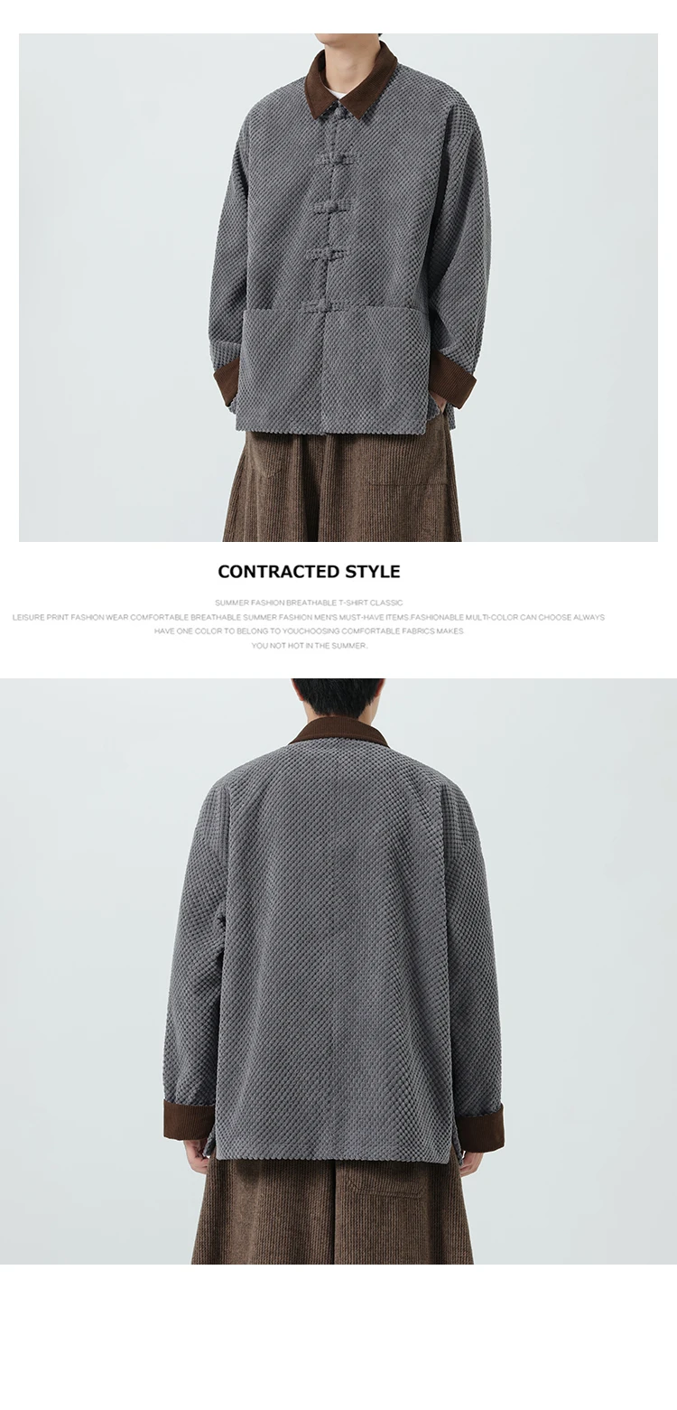 Corduroy Jacket Mens Thick Warm Cotton-padded Jacket Ancient Winter Padded Jacket Men Retro Chinese Style Coat Traditional Dress