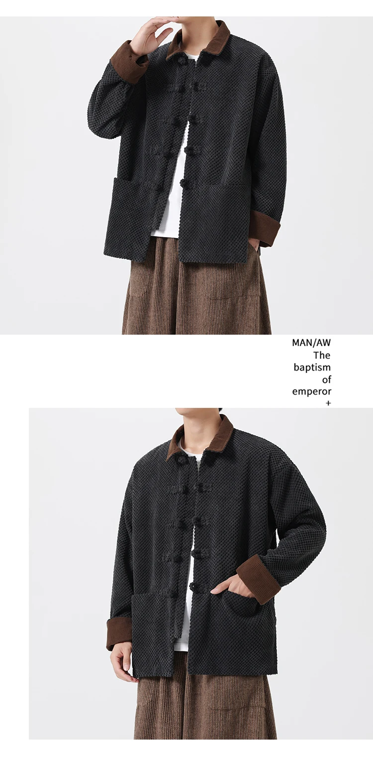 Corduroy Jacket Mens Thick Warm Cotton-padded Jacket Ancient Winter Padded Jacket Men Retro Chinese Style Coat Traditional Dress