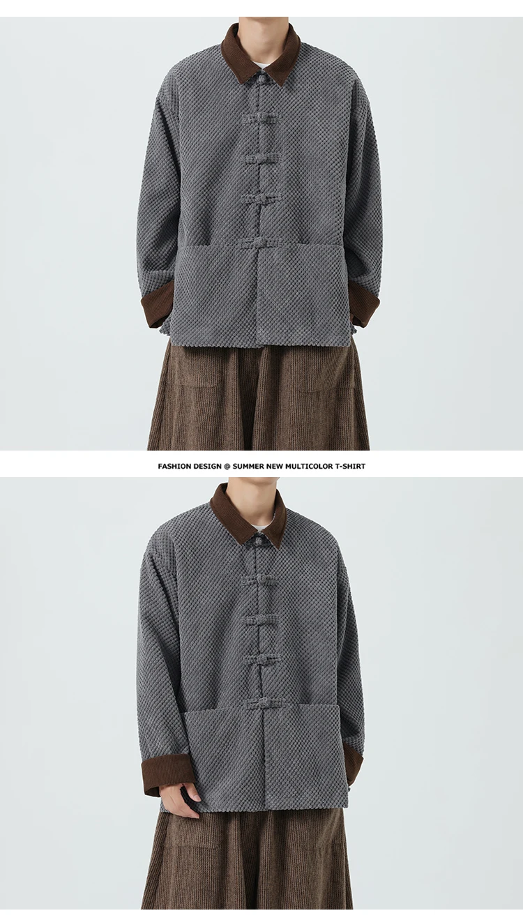 Corduroy Jacket Mens Thick Warm Cotton-padded Jacket Ancient Winter Padded Jacket Men Retro Chinese Style Coat Traditional Dress