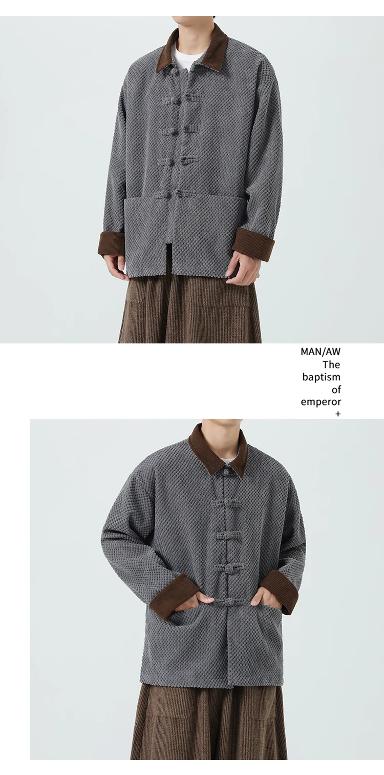 Corduroy Jacket Mens Thick Warm Cotton-padded Jacket Ancient Winter Padded Jacket Men Retro Chinese Style Coat Traditional Dress